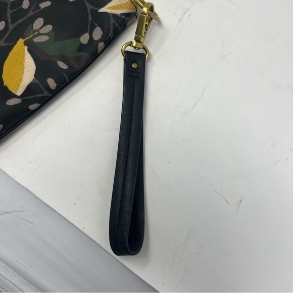 Fossil Leaf Design Coated Canvas Black Clutch/Pouch With Detachable Wristband - Picture 4 of 10